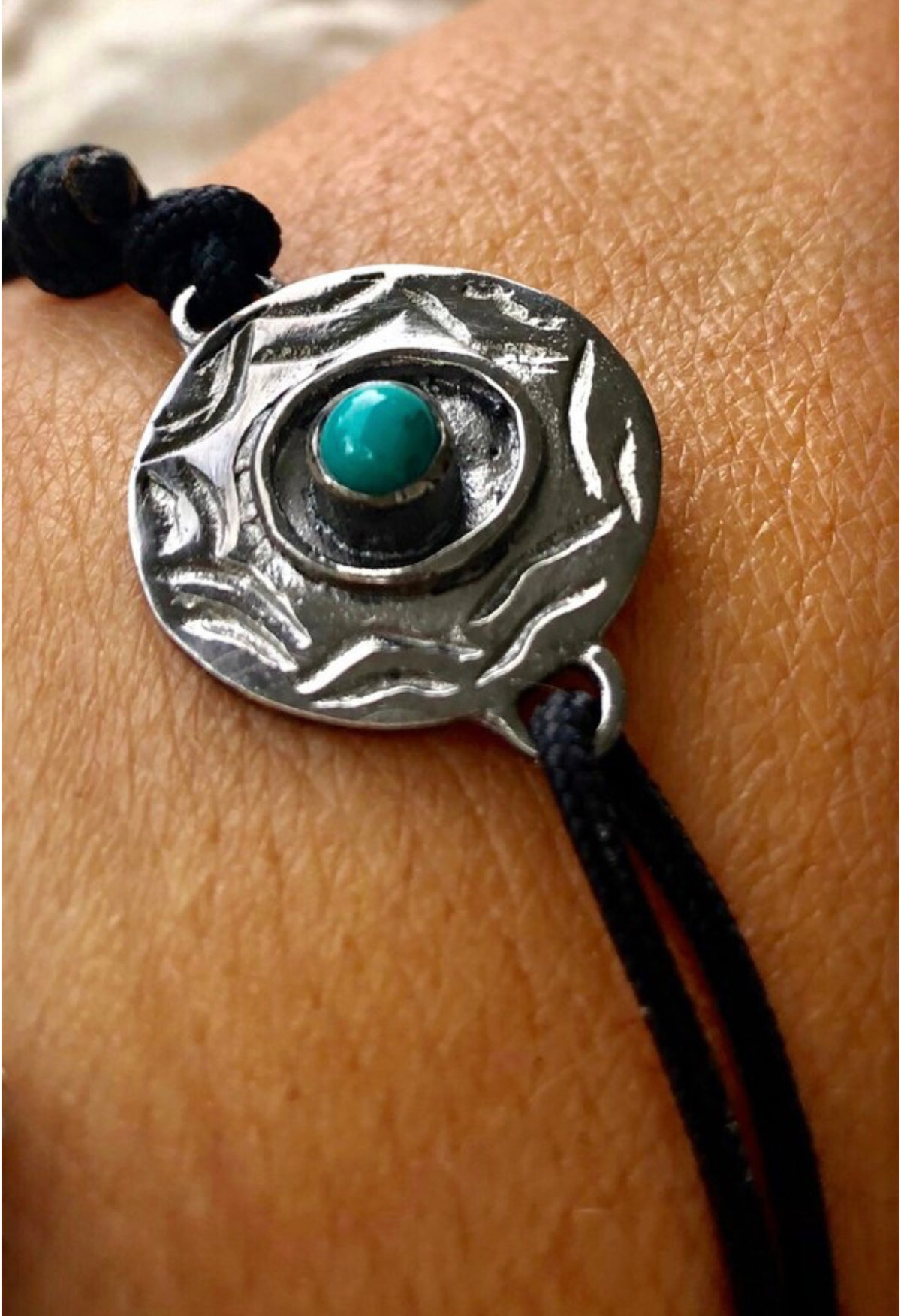 men’s evil eye bracelet black circle with turquoise