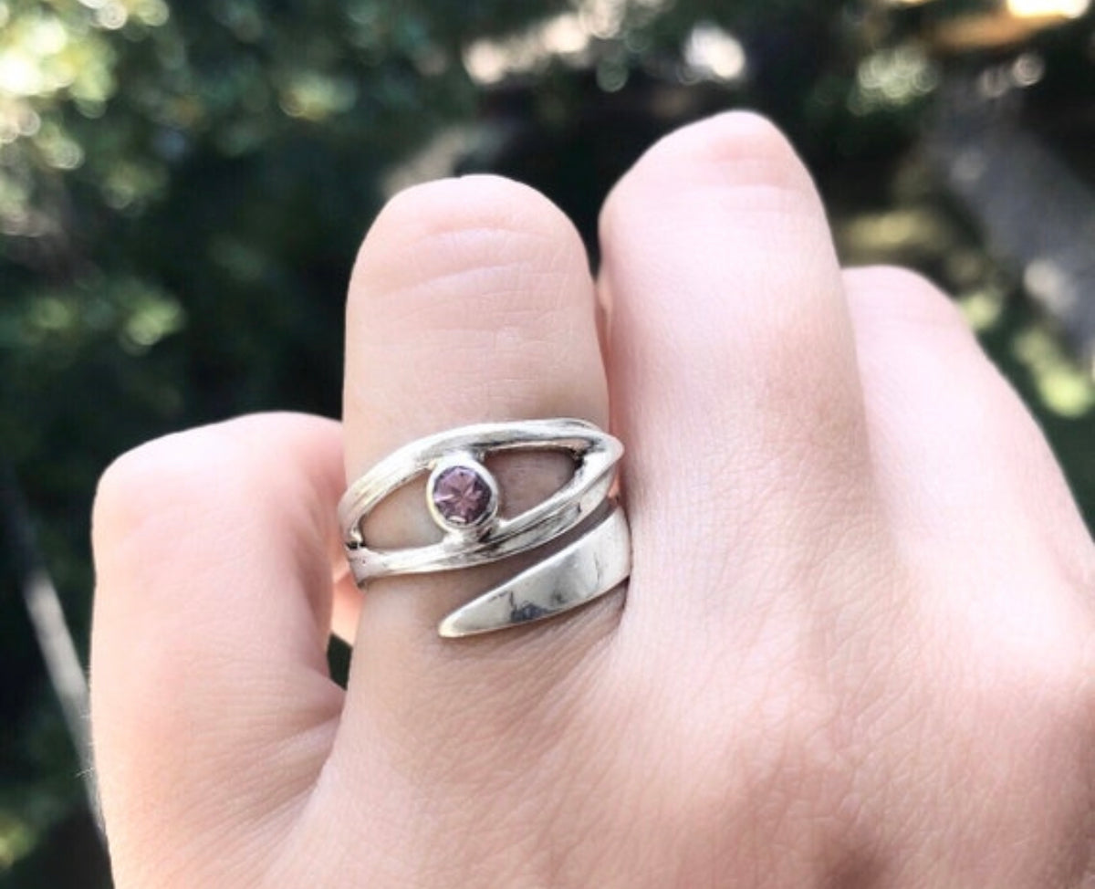 evil eye ring with pink tourmaline