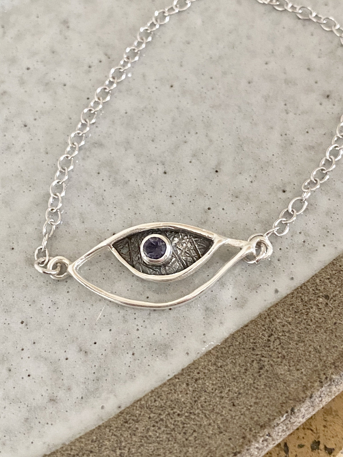 eye bracelet, silver eye bracelet with blue iolite stone, evil eye bracelet 