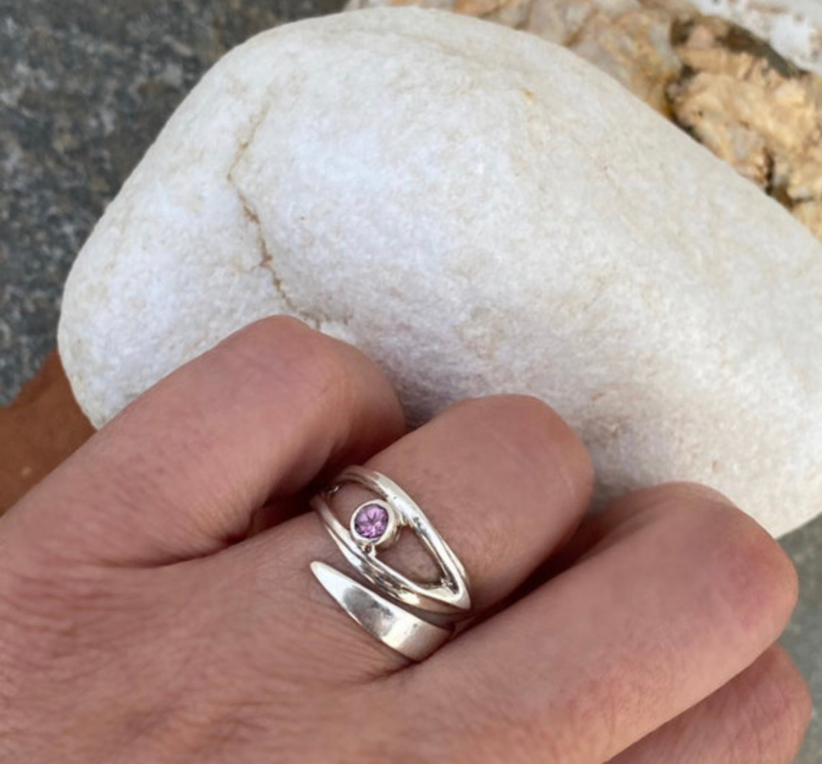 evil eye ring with pink tourmaline