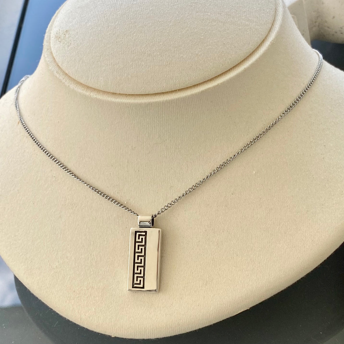 silver greek key necklace minimal
