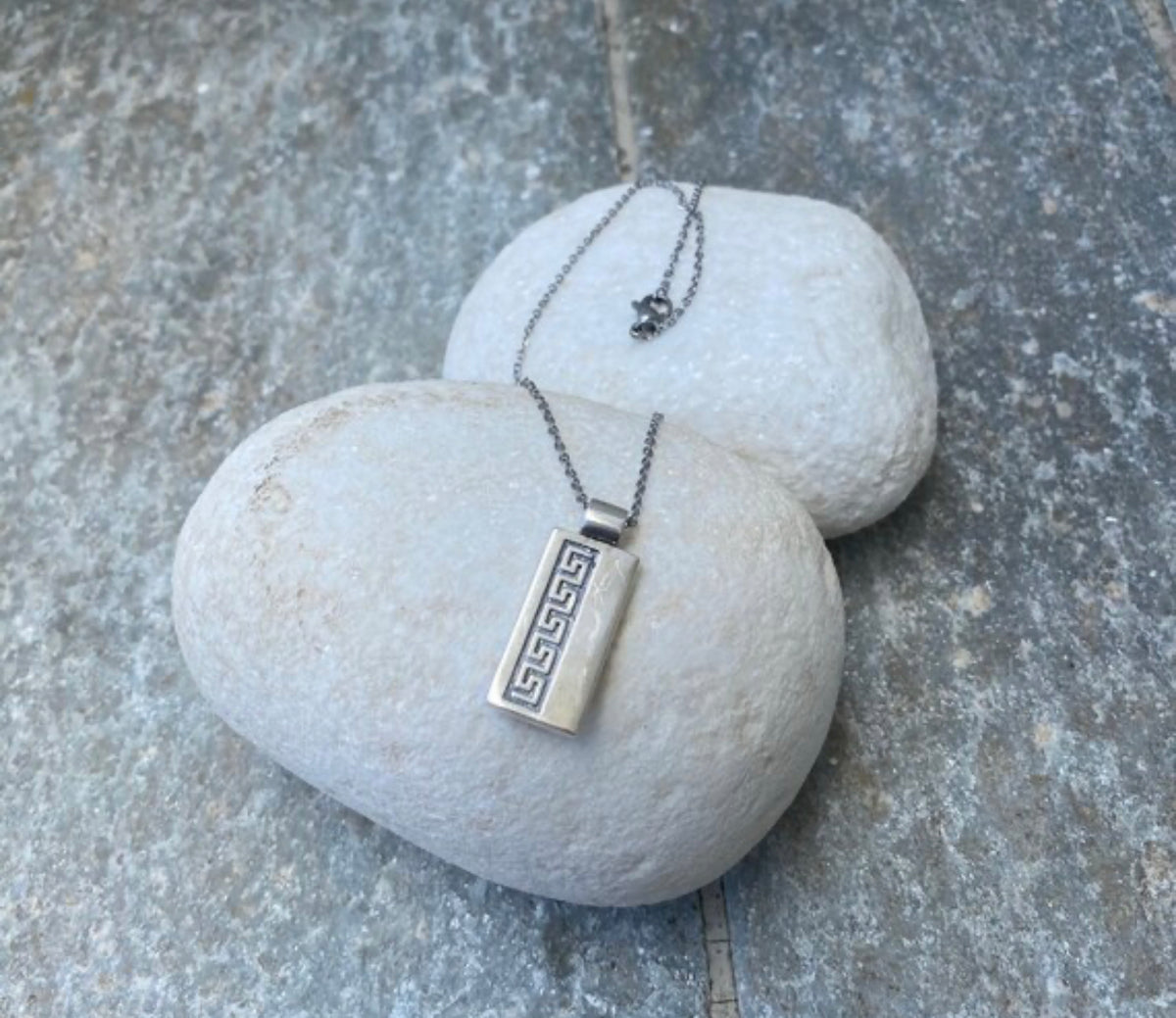 silver greek key necklace minimal