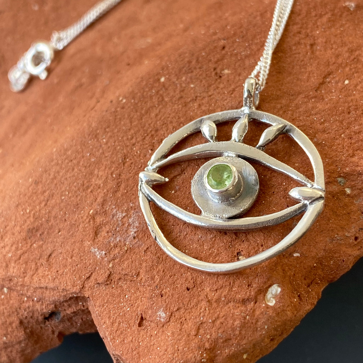 Evil eye necklace green gemstone handmade