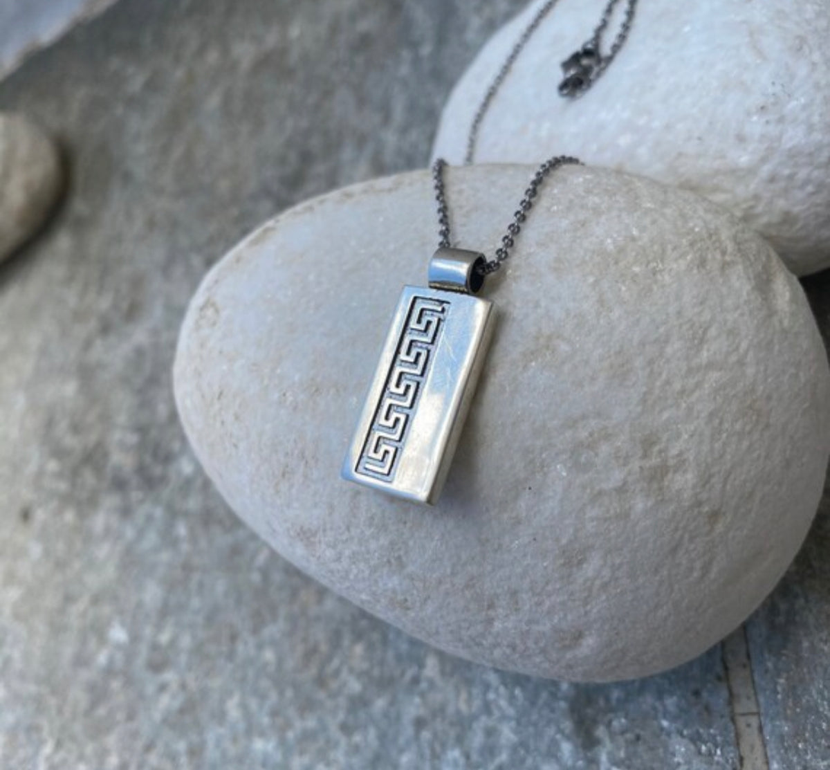 silver greek key necklace minimal