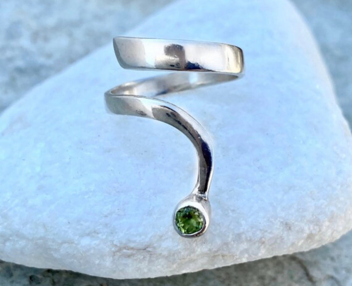 peridot silver ring handmade open ring adjustable