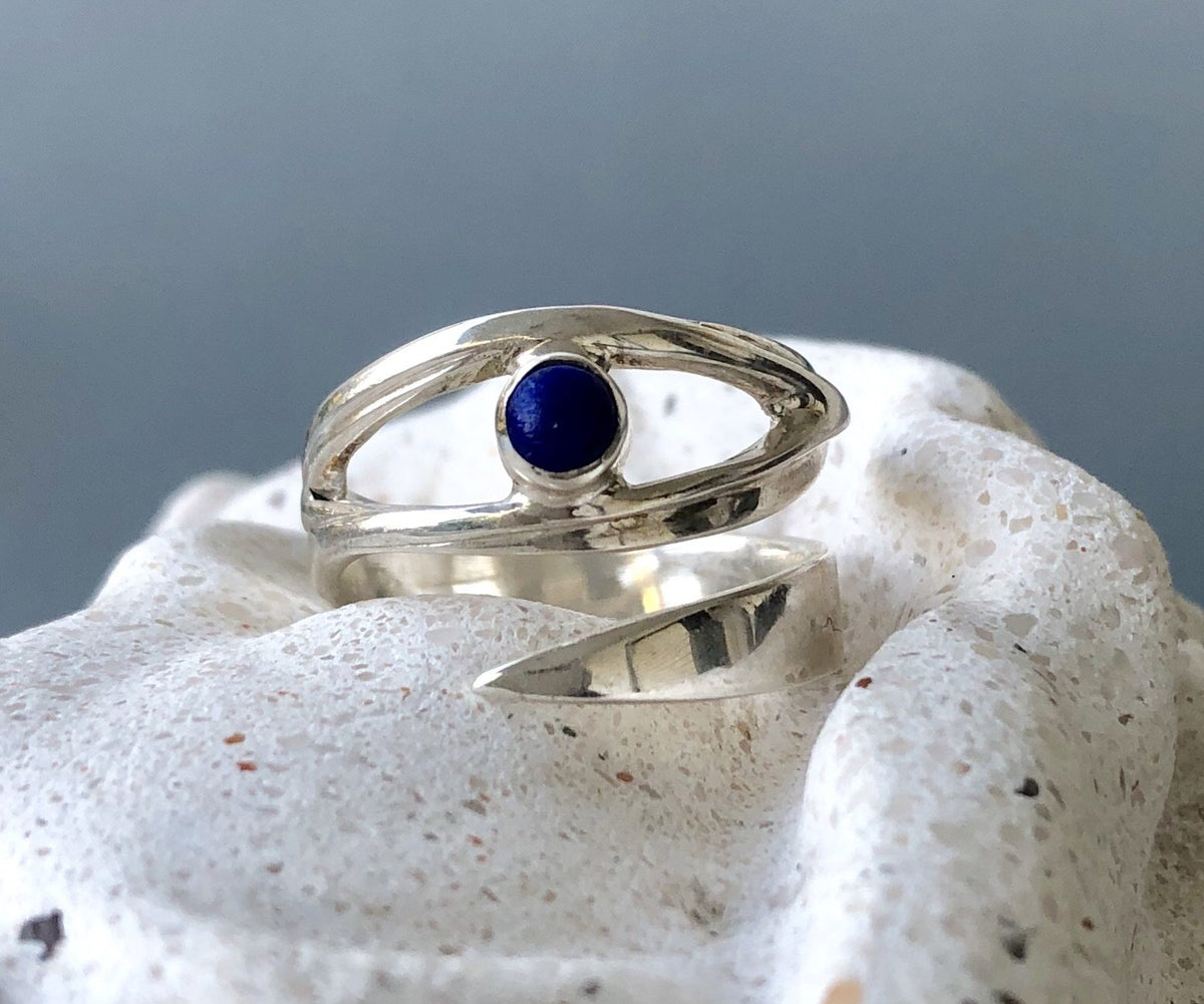 evil eye ring silver, blue lapis ring