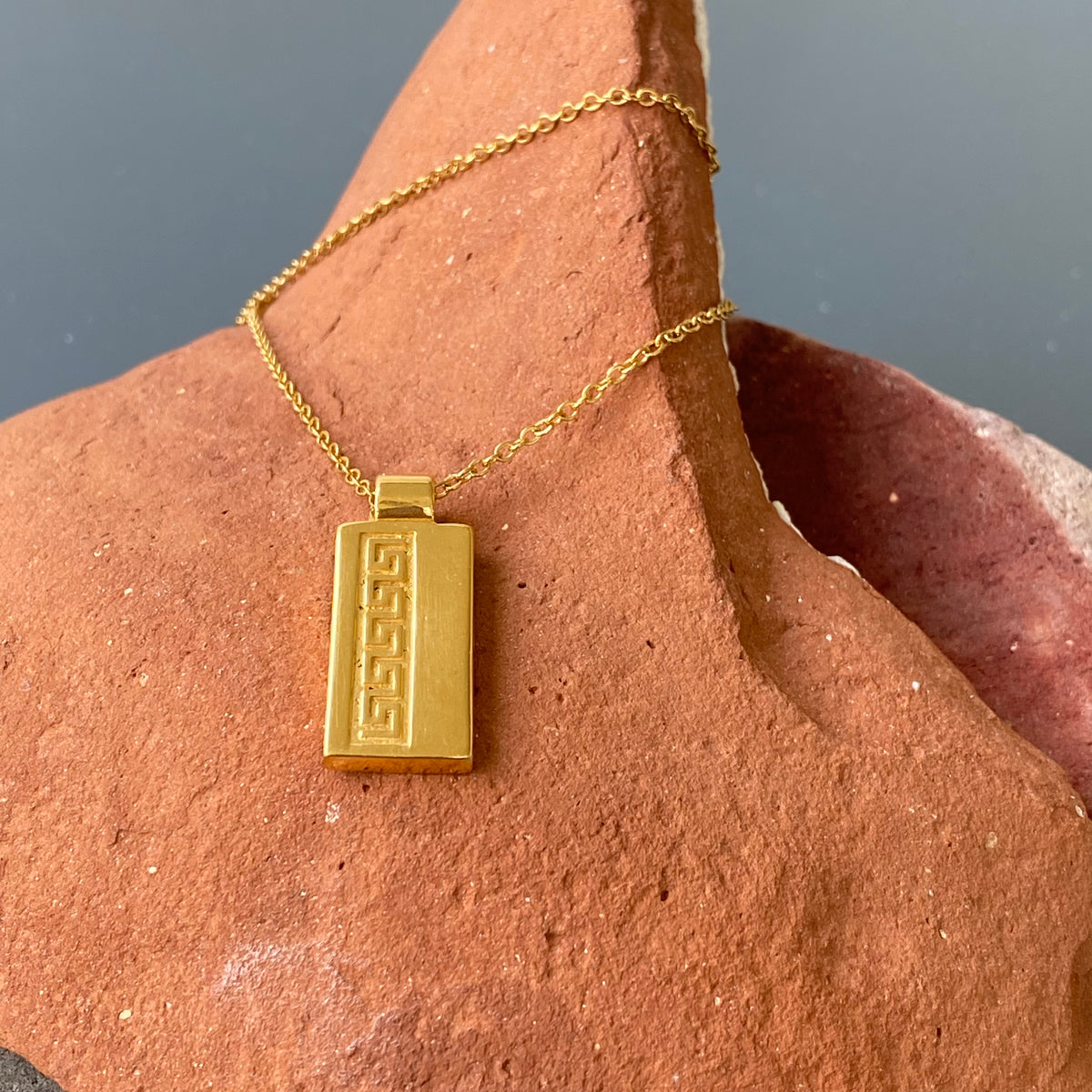 rectangle necklace gold greek key necklace minimal