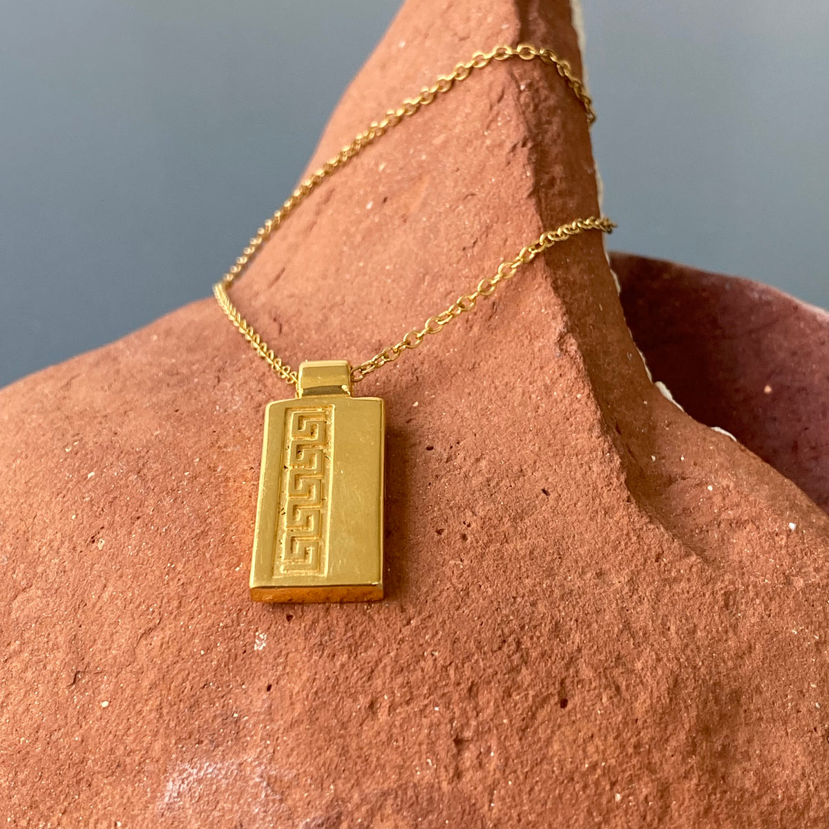 rectangle necklace gold greek key necklace minimal