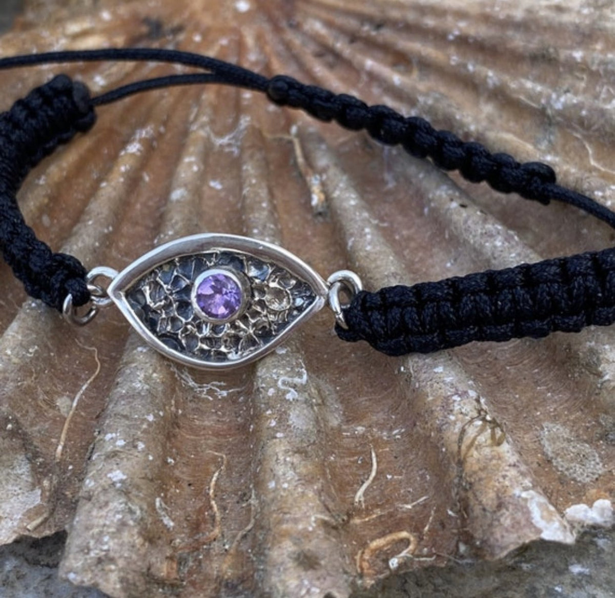 amethyst evil eye bracelet silver