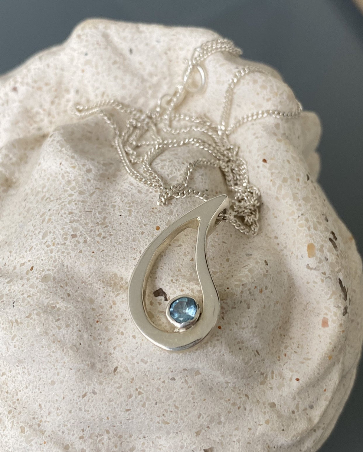 Evil eye pendant, blue topaz pendant, silver eye pendant silver chain