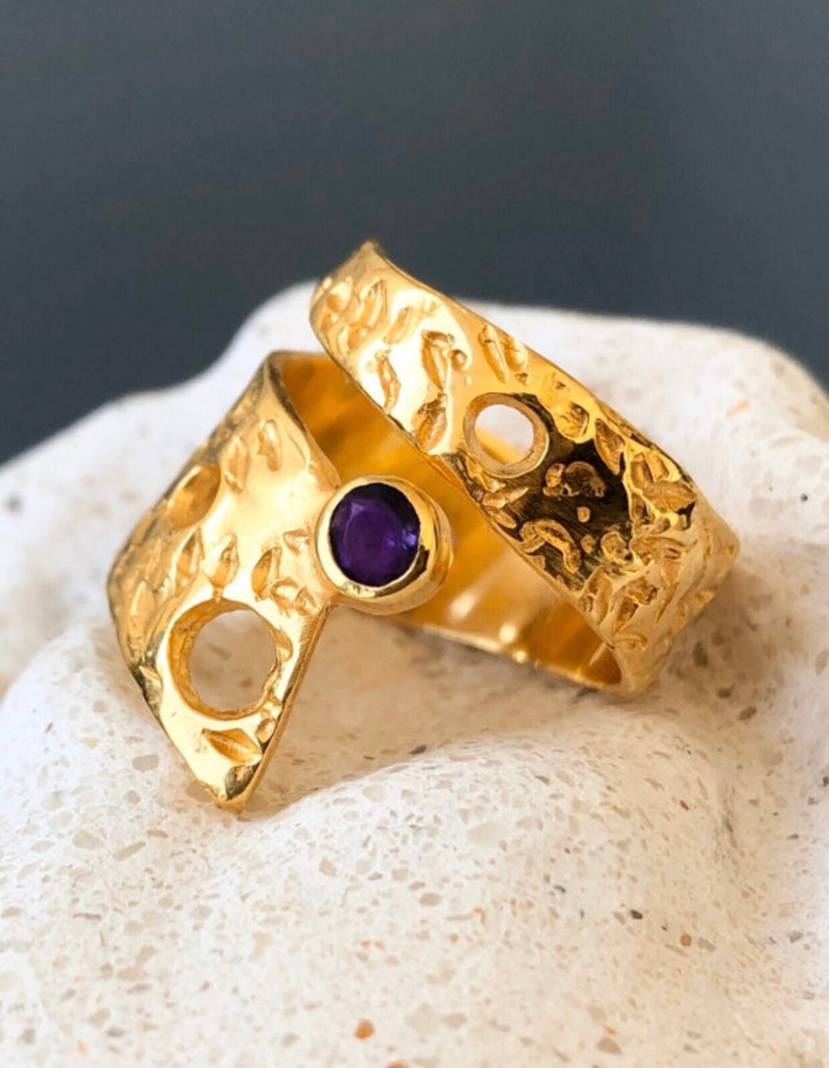 amethyst ring gold wide ring