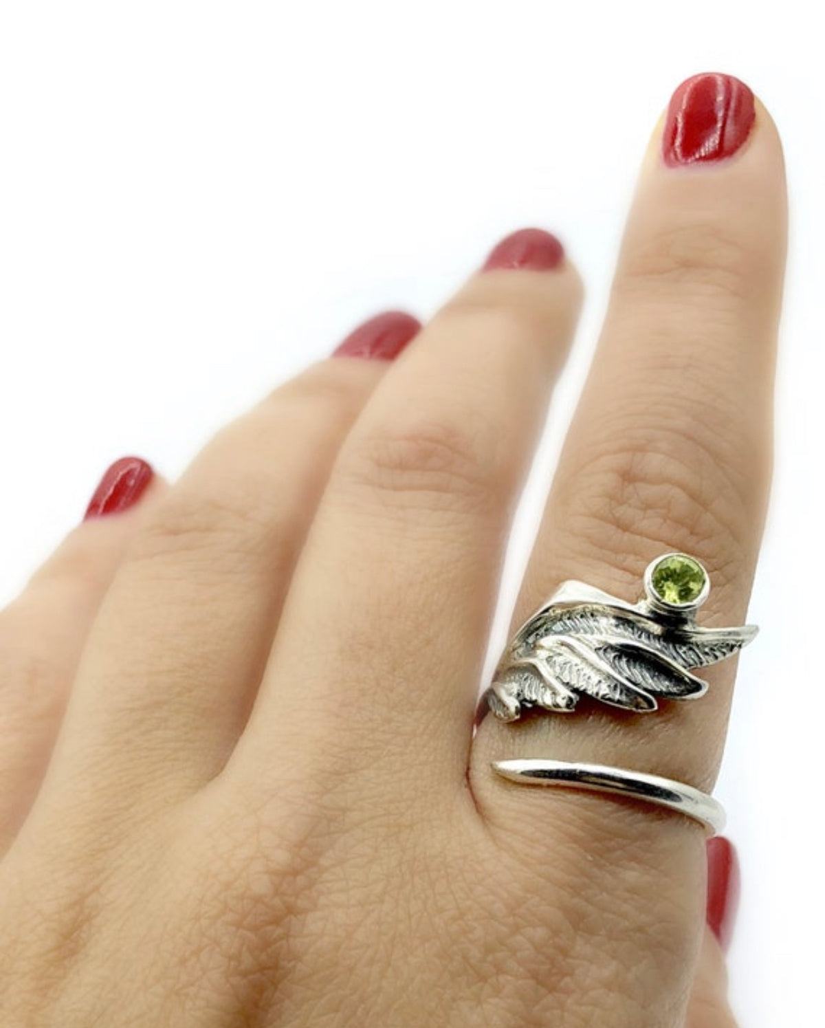 peridot ring angel wing ring