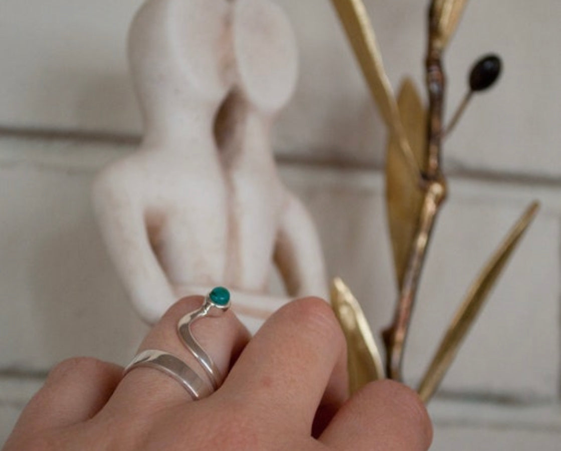 turquoise silver ring open ring adjustable