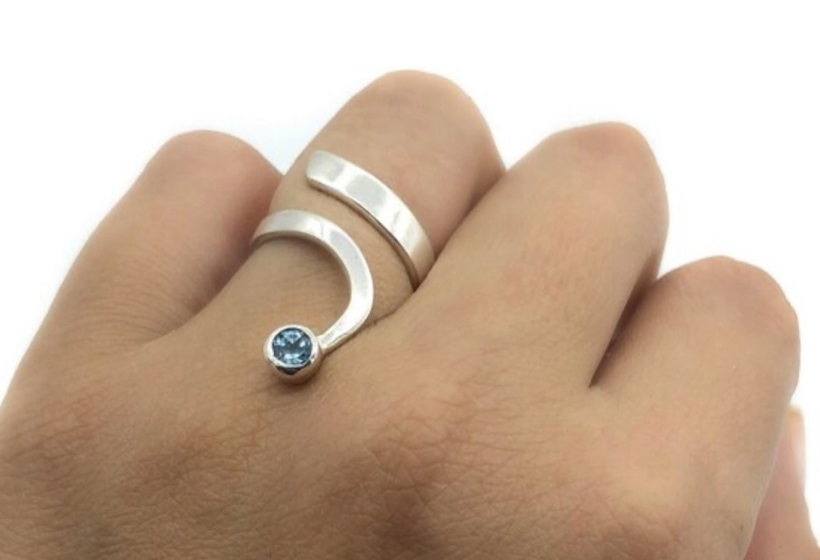 blue gemstone silver ring open ring