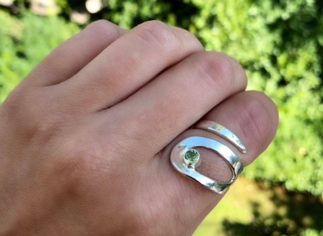 silver peridot ring adjustable ring