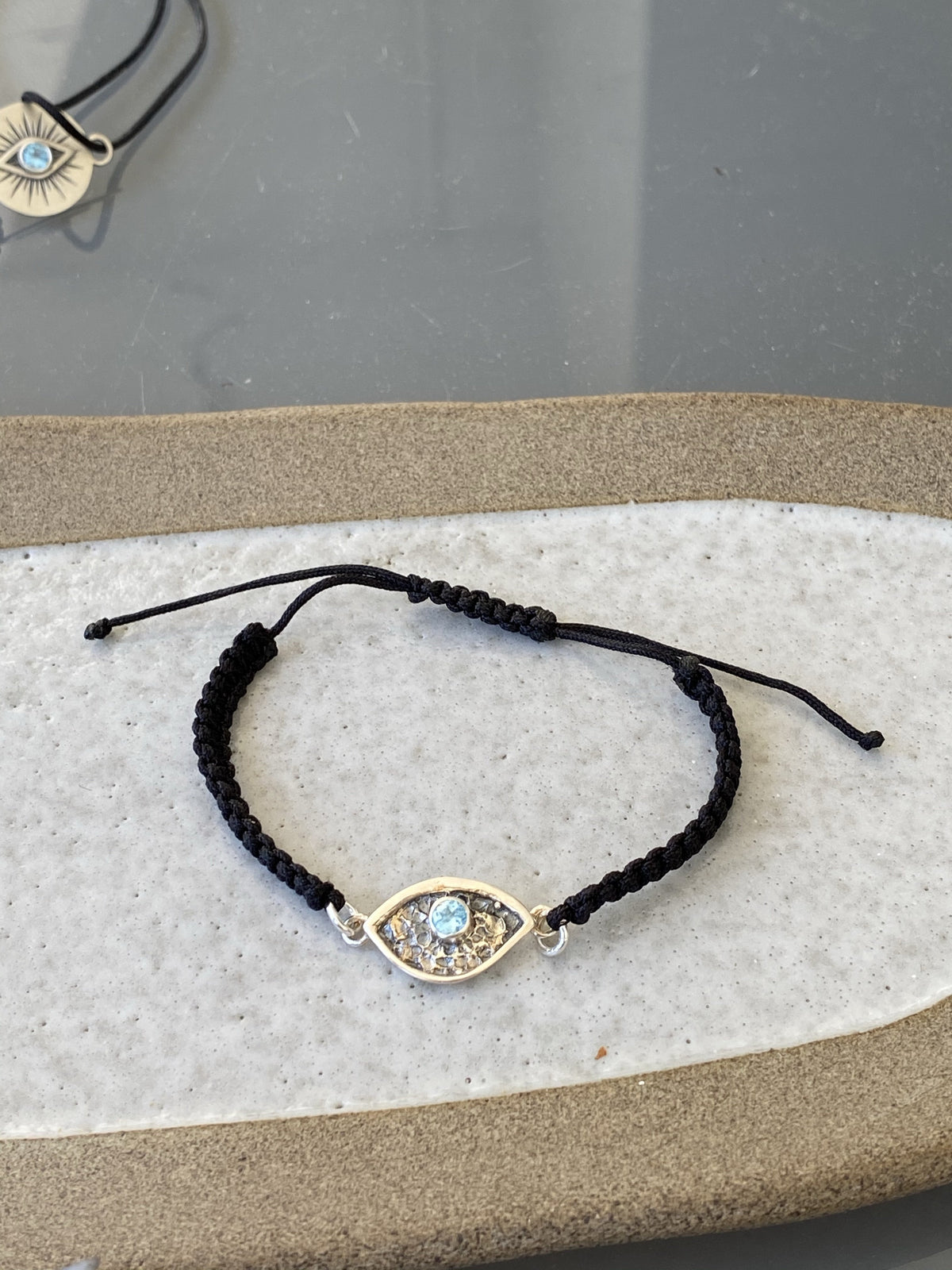 Evil eye bracelet, blue topaz bracelet, evil eye circle bracelet 