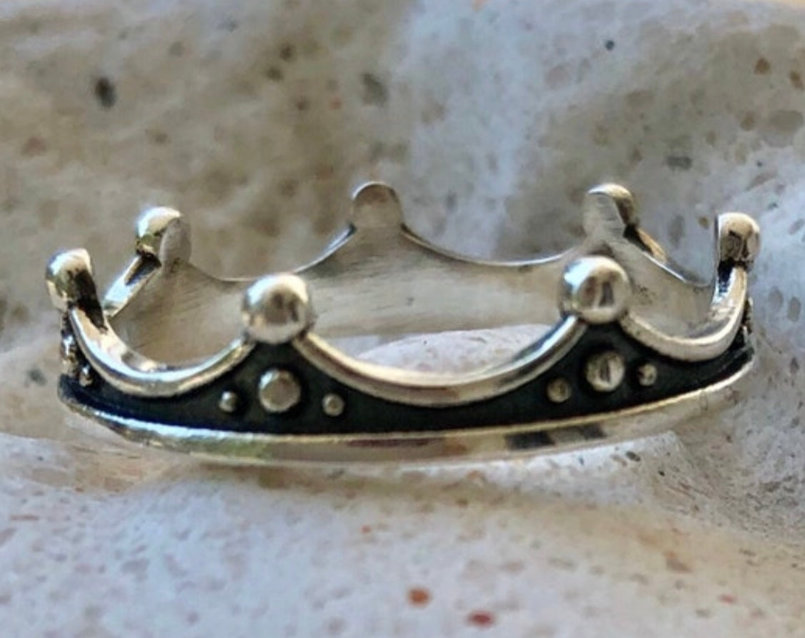 black and silver crown ring, tiny crown ring