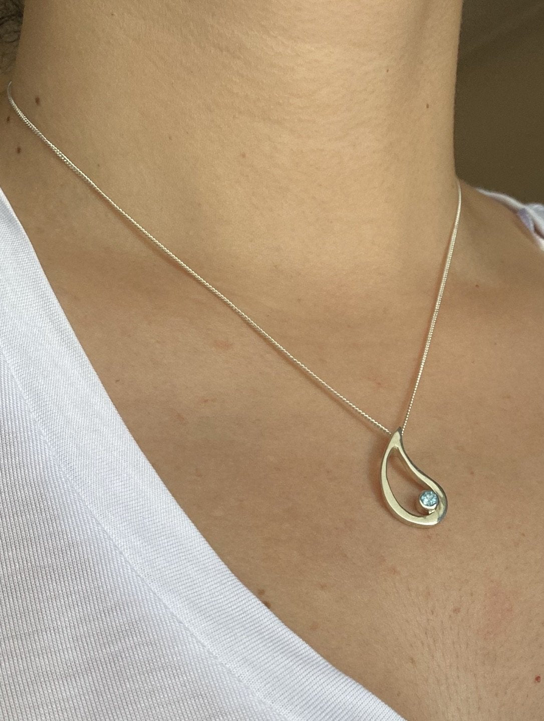 Evil eye pendant, blue topaz pendant, silver eye pendant silver chain