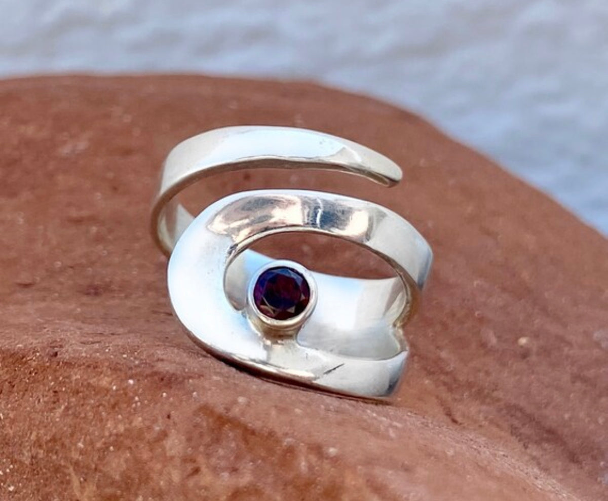 red garnet silver ring