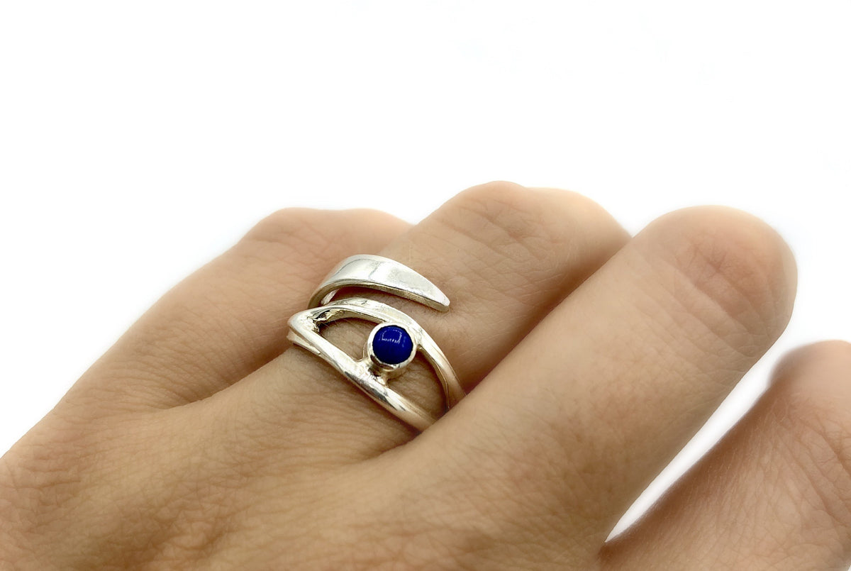 blue lapis silver ring, eye ring, blue stone ring, blue lapis ring 