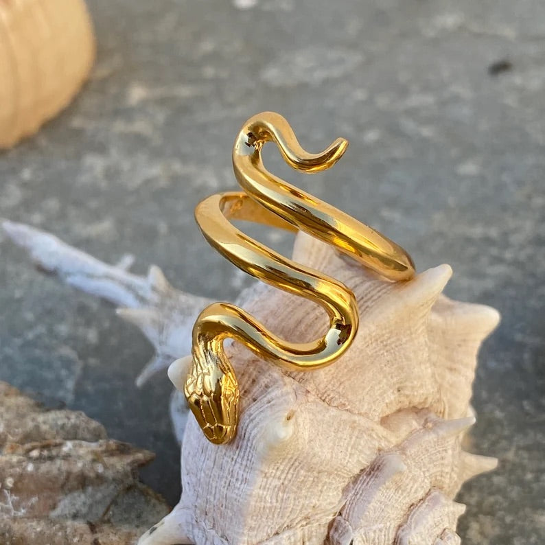 Chic Gold Silver Tone Stainless Steel Snake Ring – ArtGalleryZen