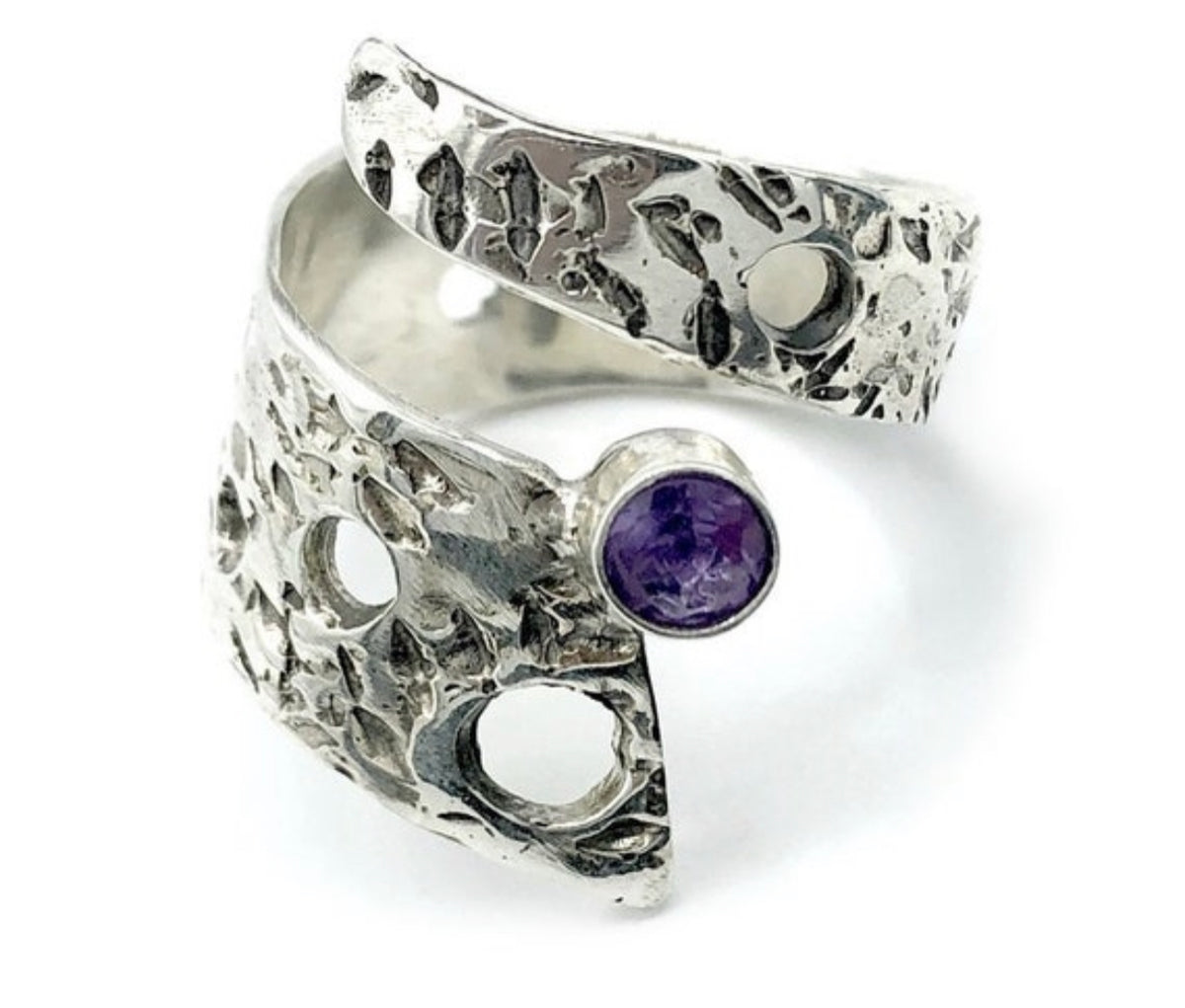 wide silver ring amethyst ring