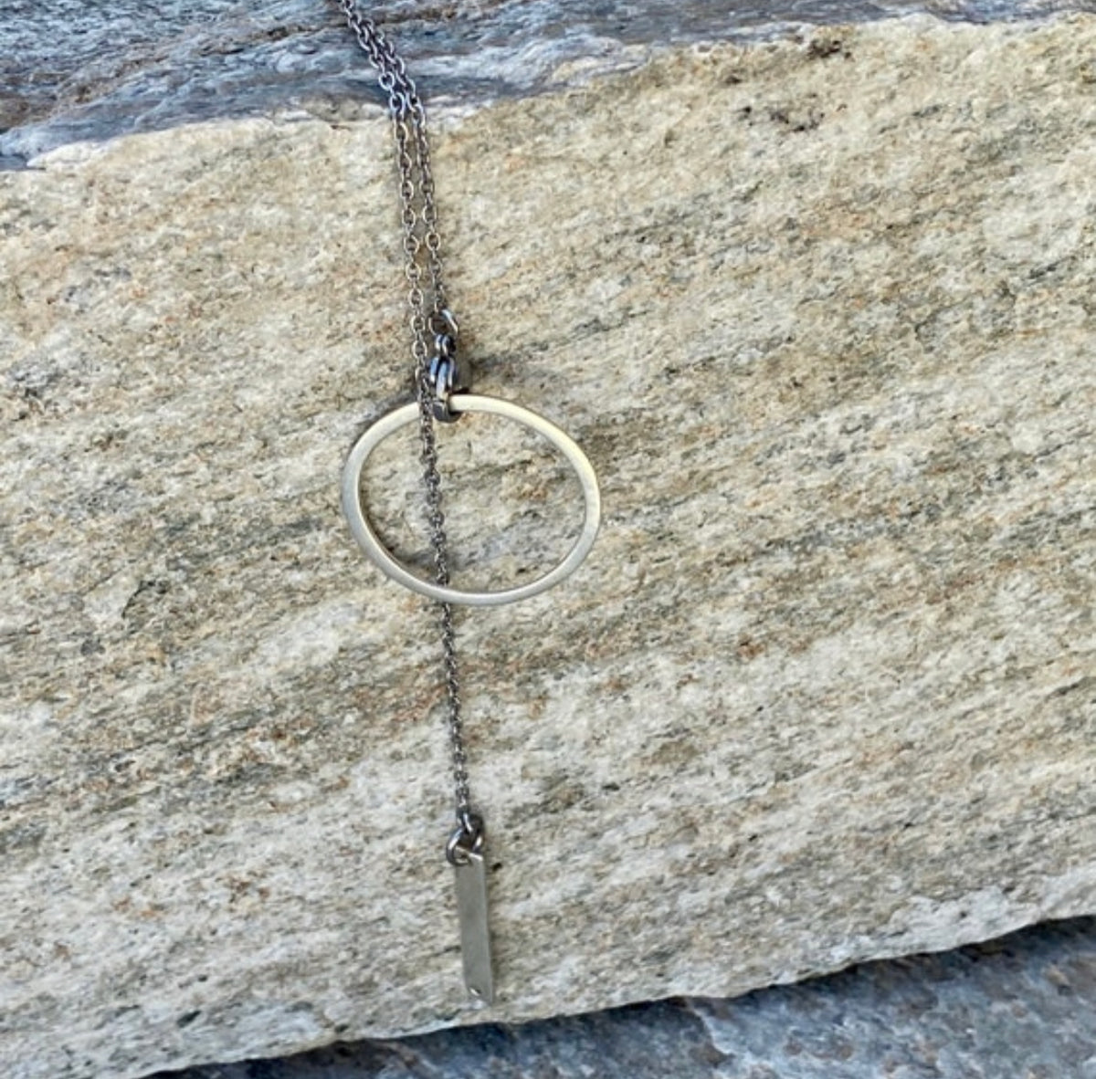 Silver Lariat necklace circle and line necklace