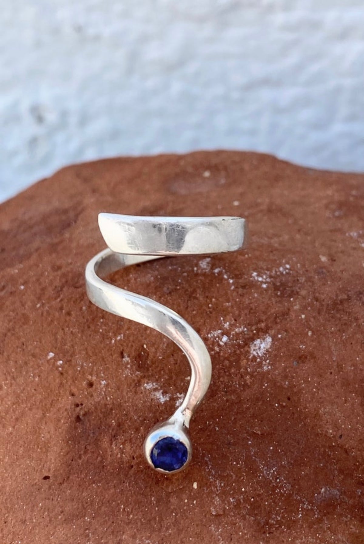 iolite ring silver open adjustable ring