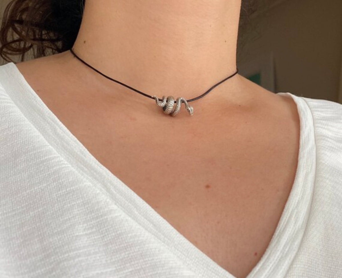 silver snake necklace spiral snake necklace