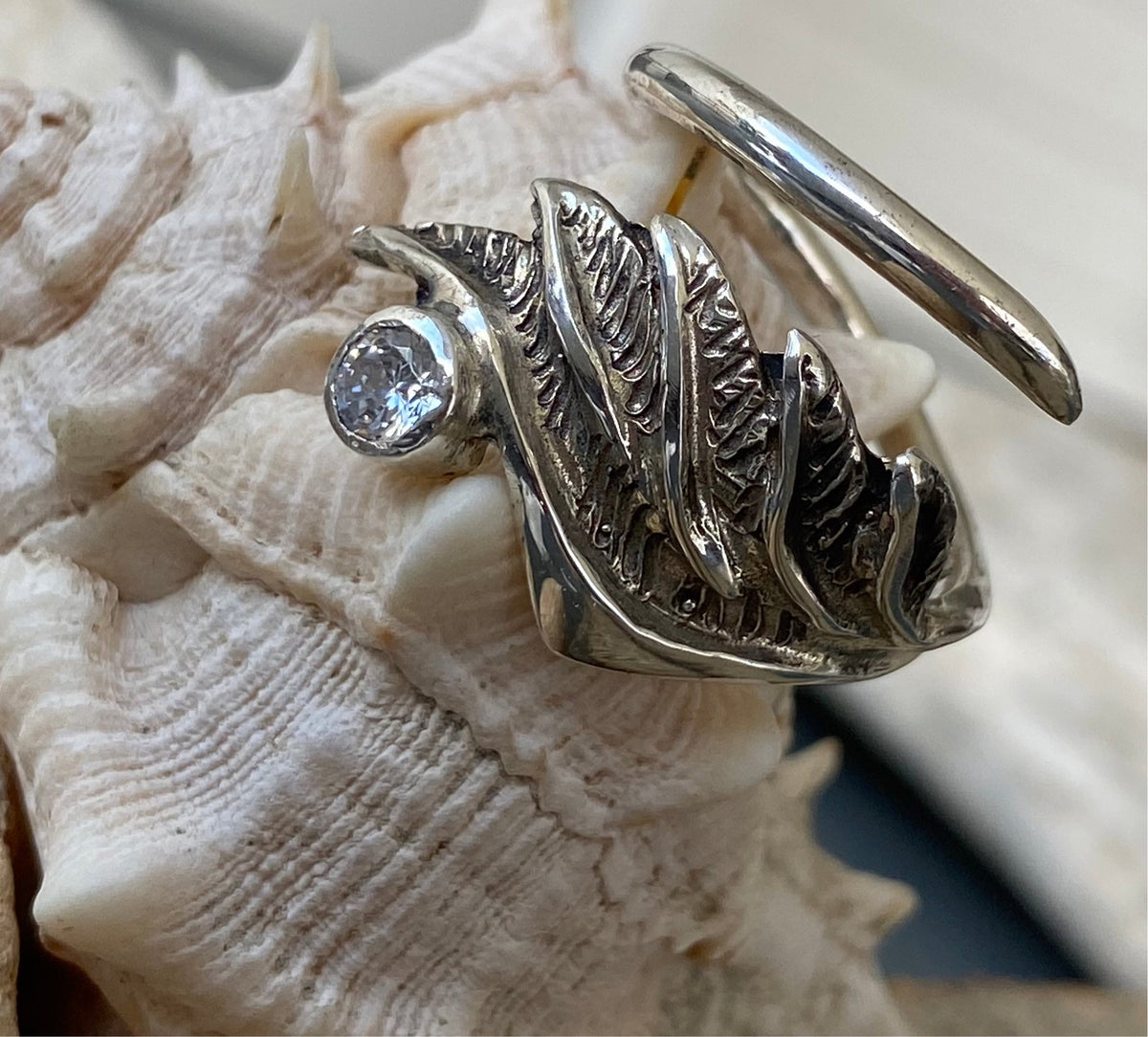 angel wing ring silver with gemstone