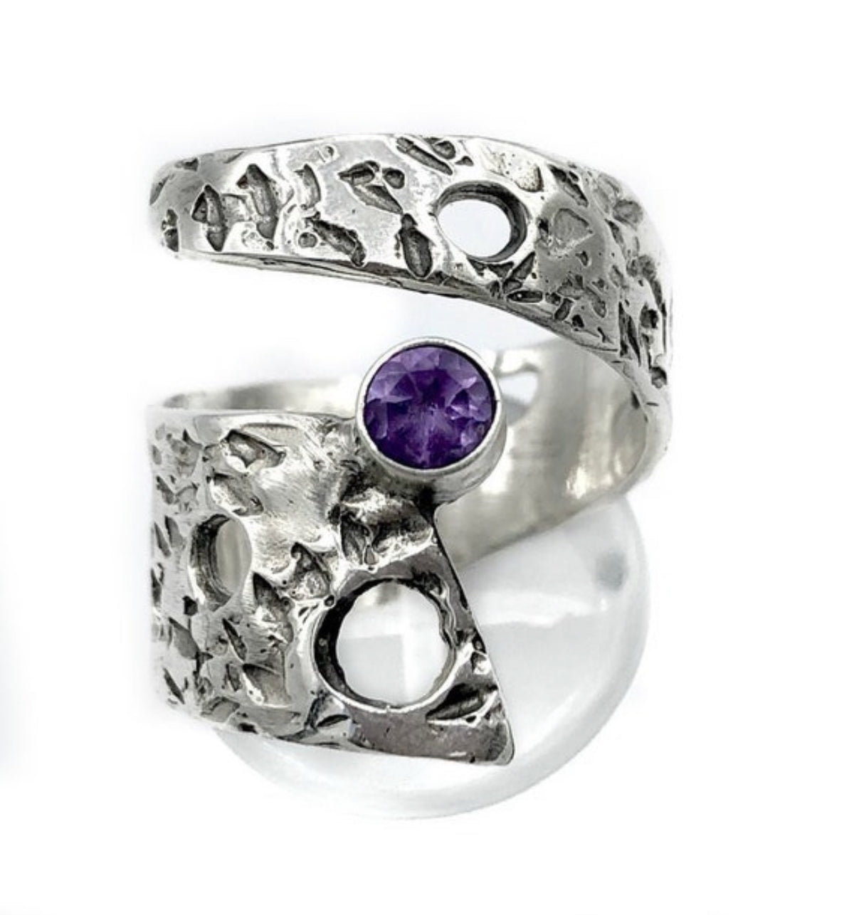 wide silver ring amethyst ring