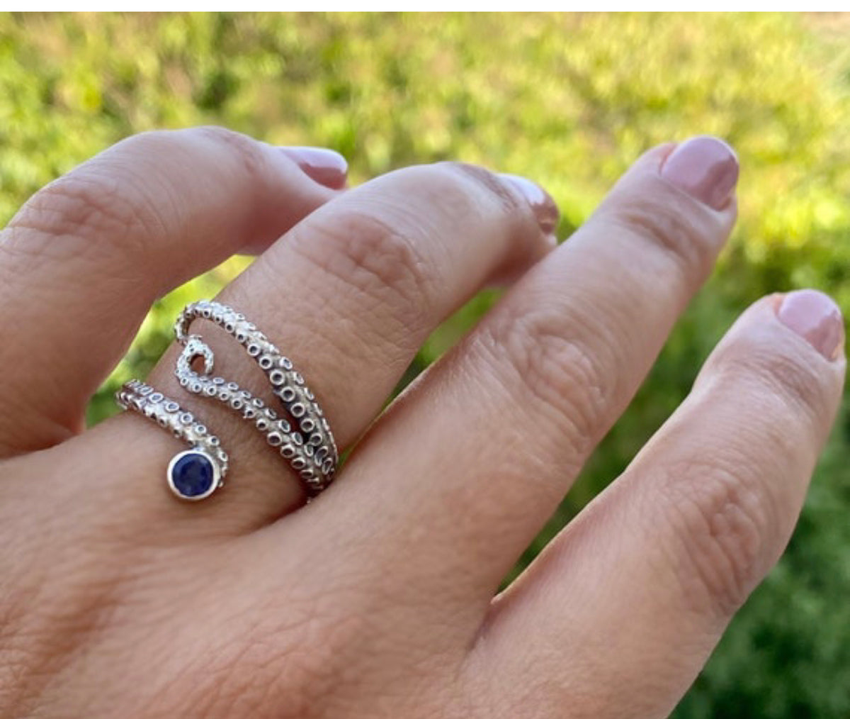 octopus ring iolite gemstone tentacle silver ring