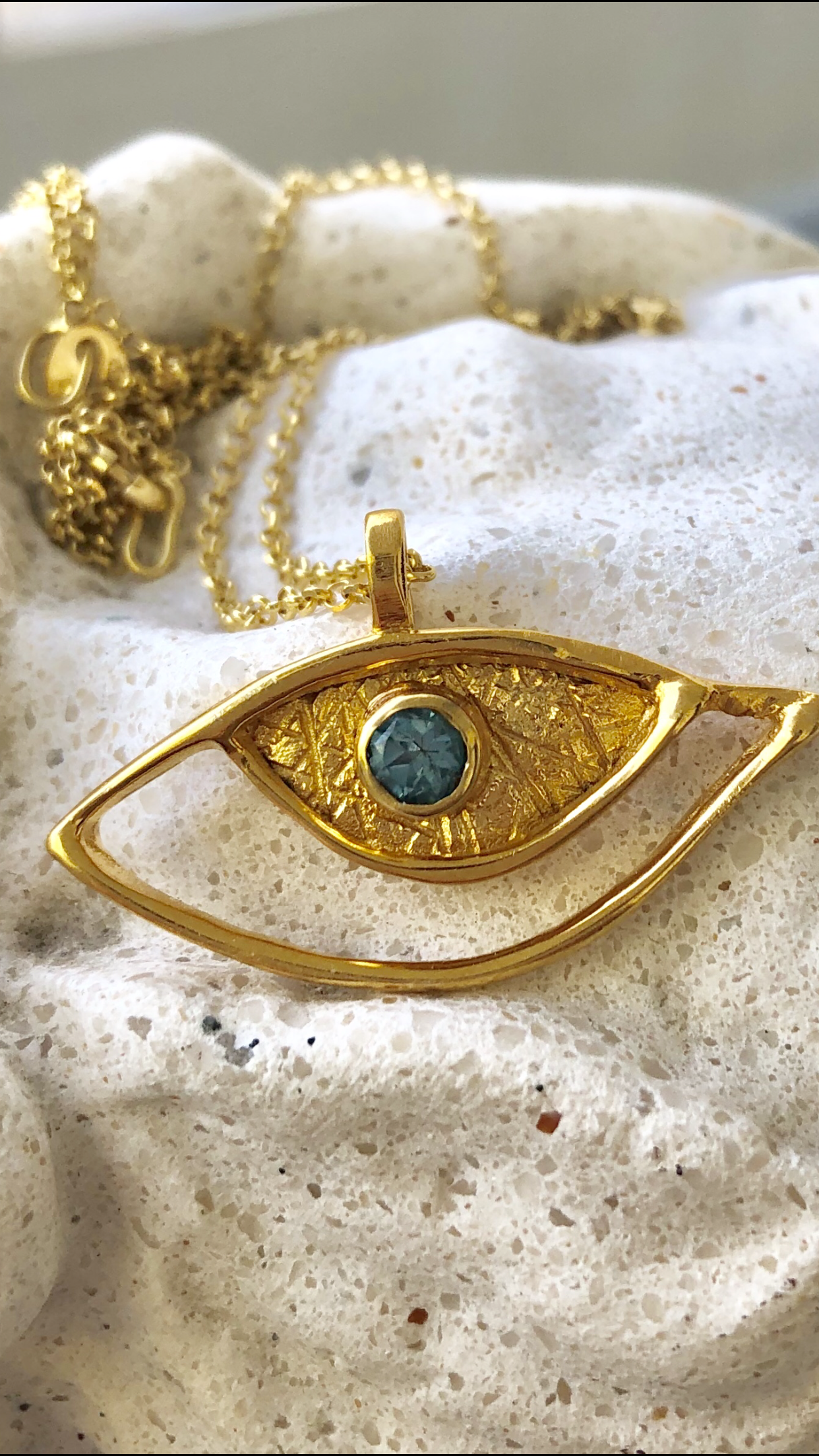 Evil eye pendant gold, sterling silver blue topaz gemstone evil eye 