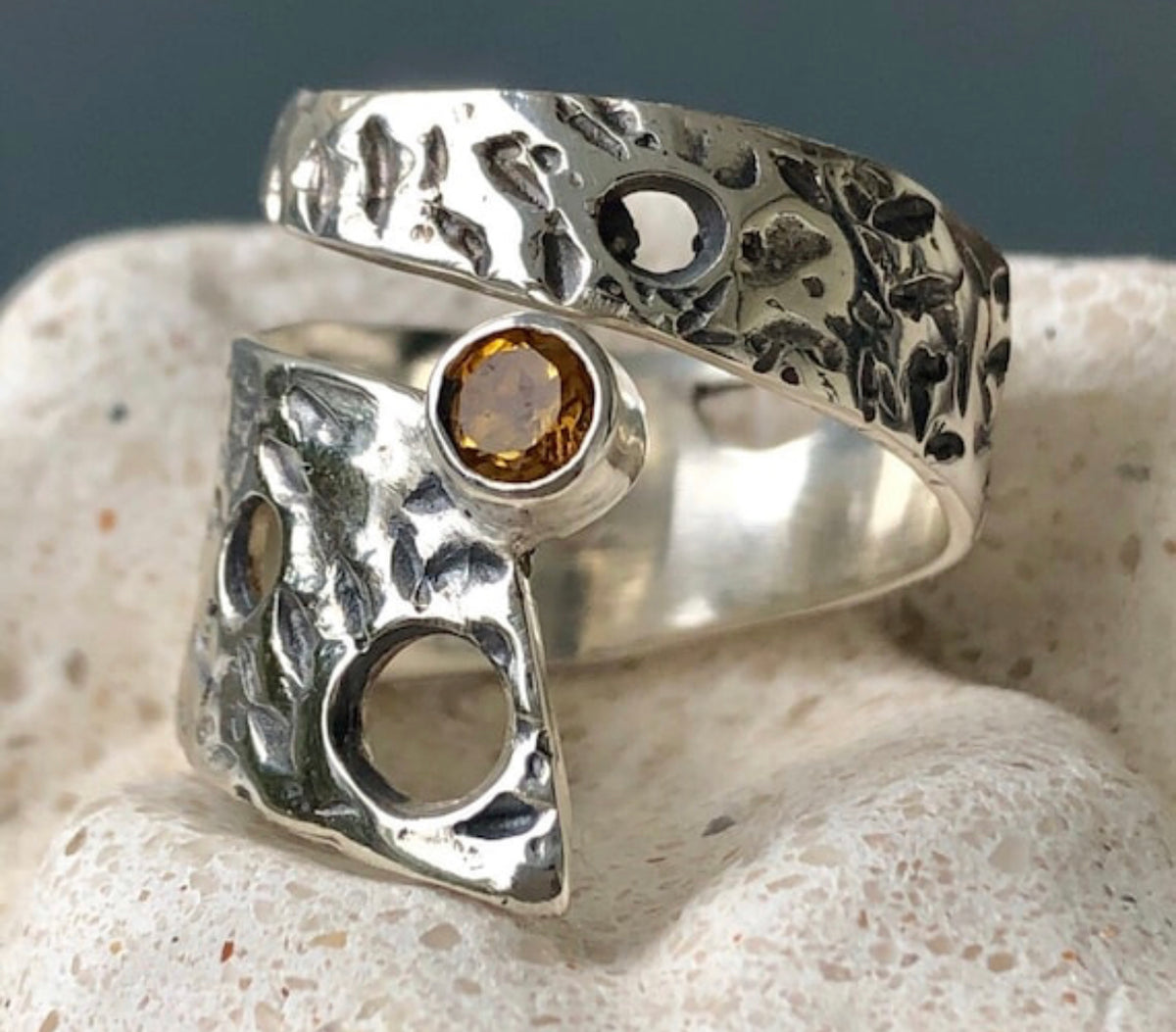 citrine ring silver wide adjustable silver ring