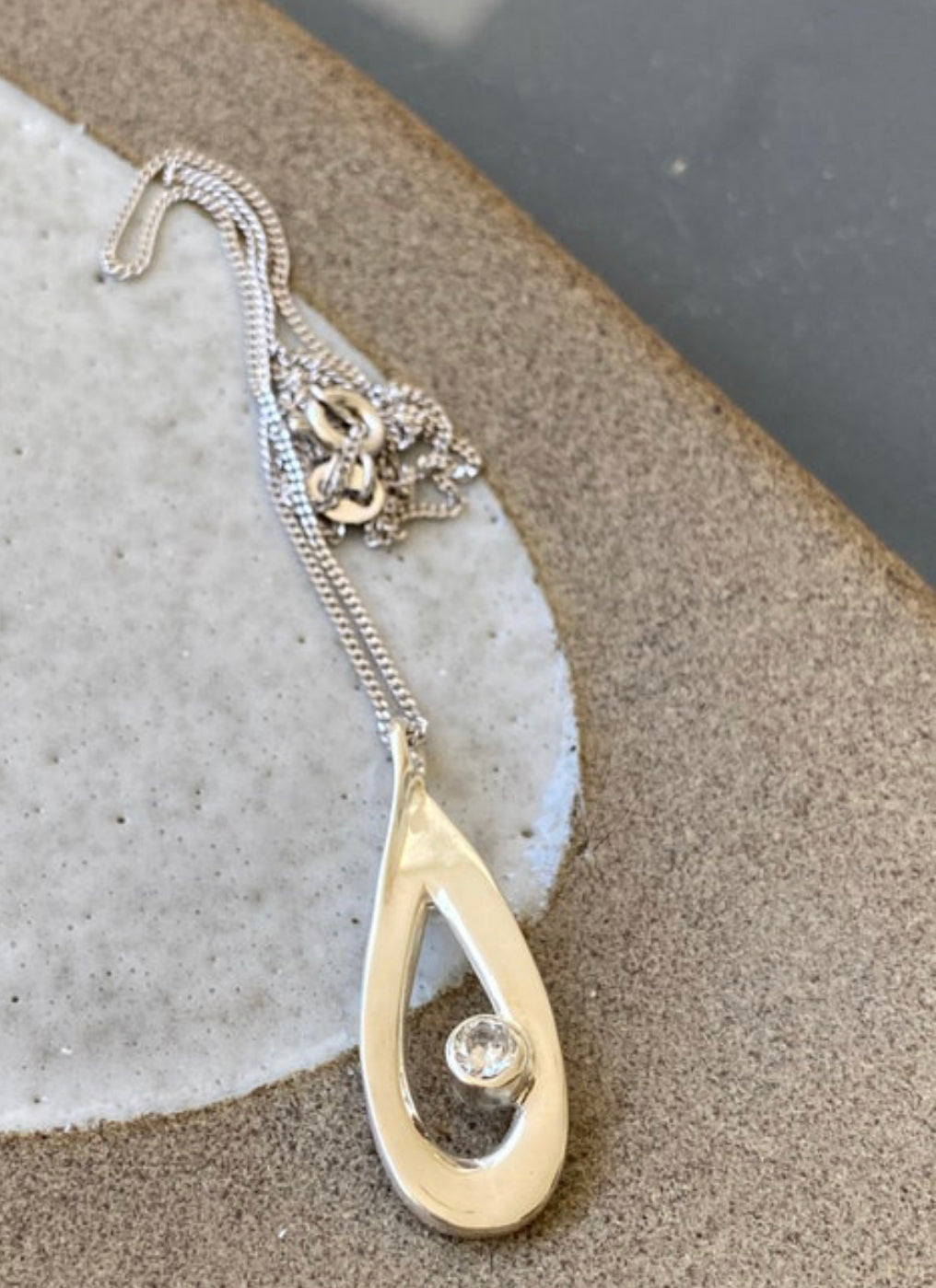 zircon gemstone silver necklace drop shape necklace
