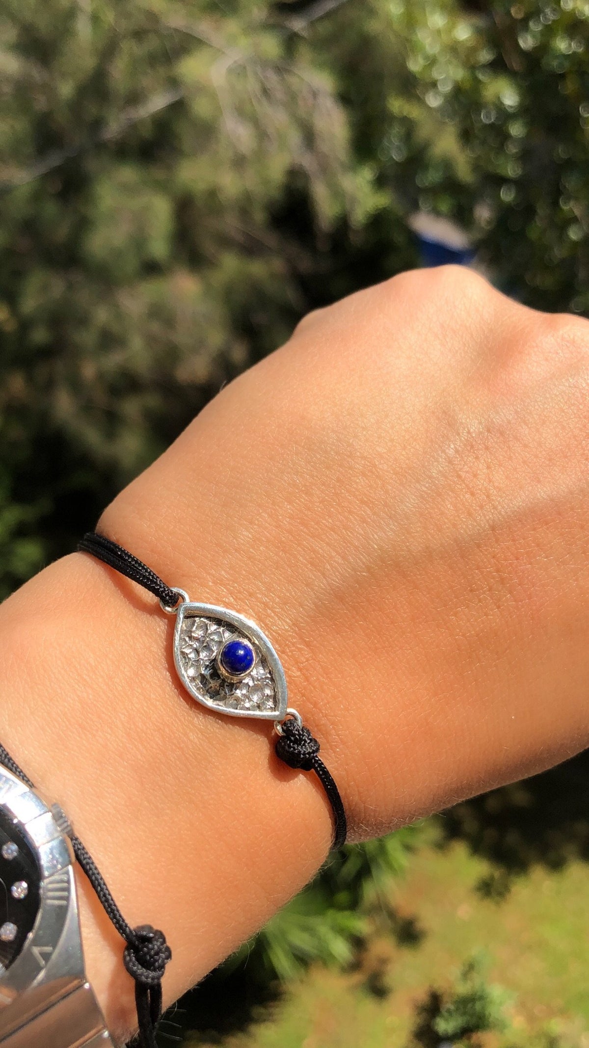 Evil eye bracelet, blue lapis stone, evil eye small bracelet 