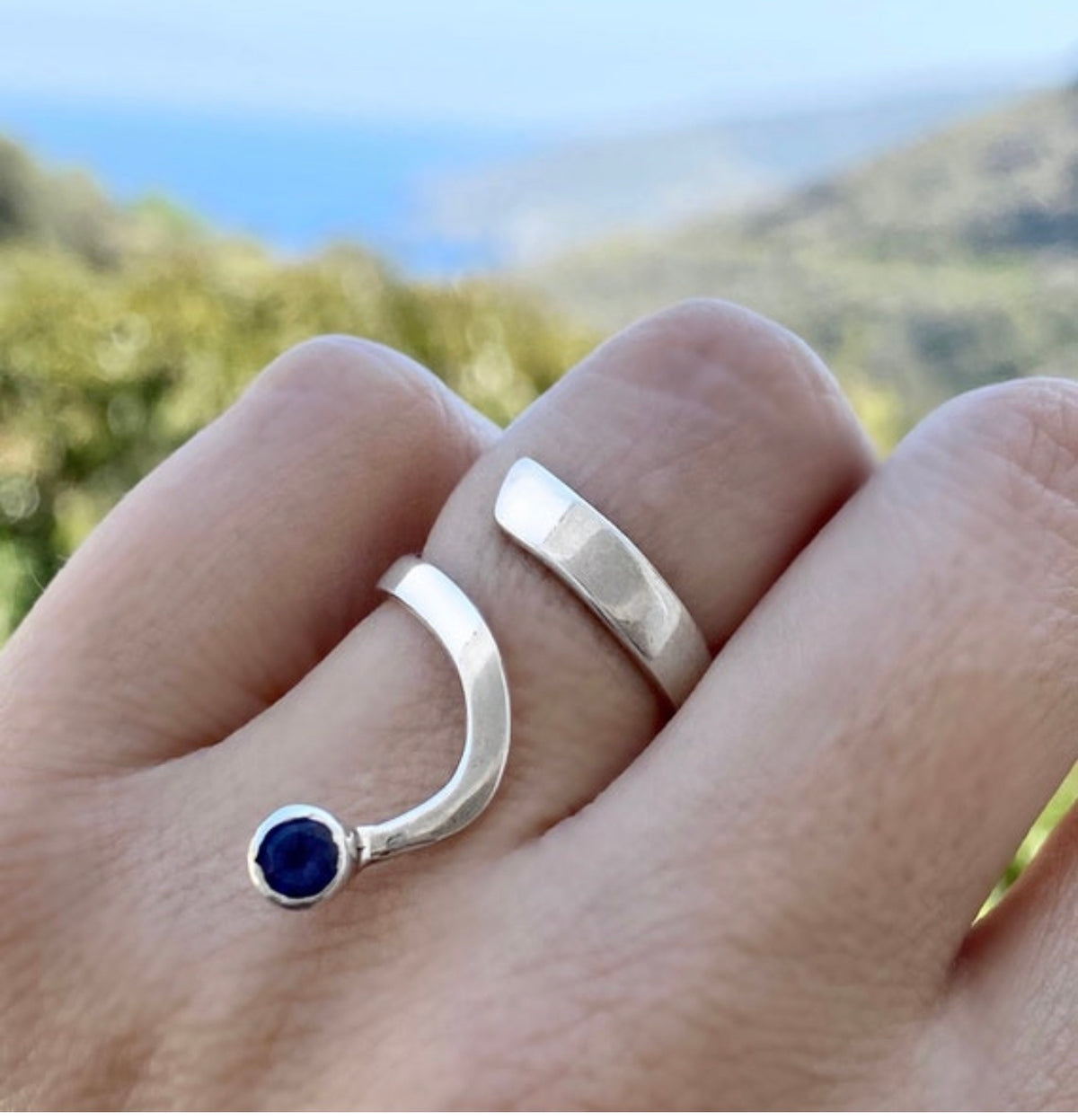 iolite ring silver open adjustable ring