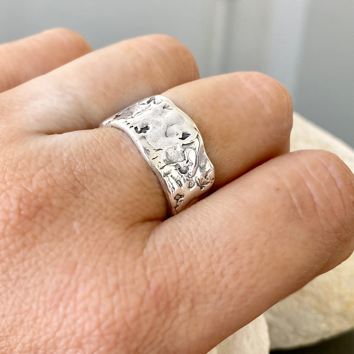 Handmade silver ring, silver thick band, chunky silver ring