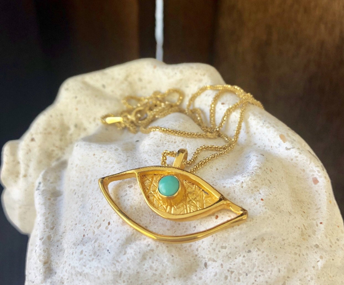 Evil eye necklace, evil eye with turquoise gemstone 