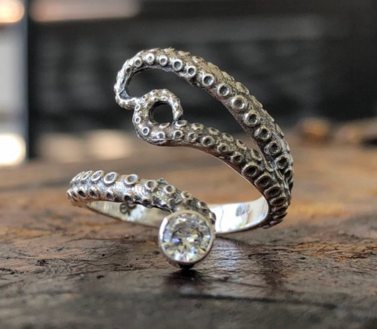 octopus ring gemstone tentacle silver ring 