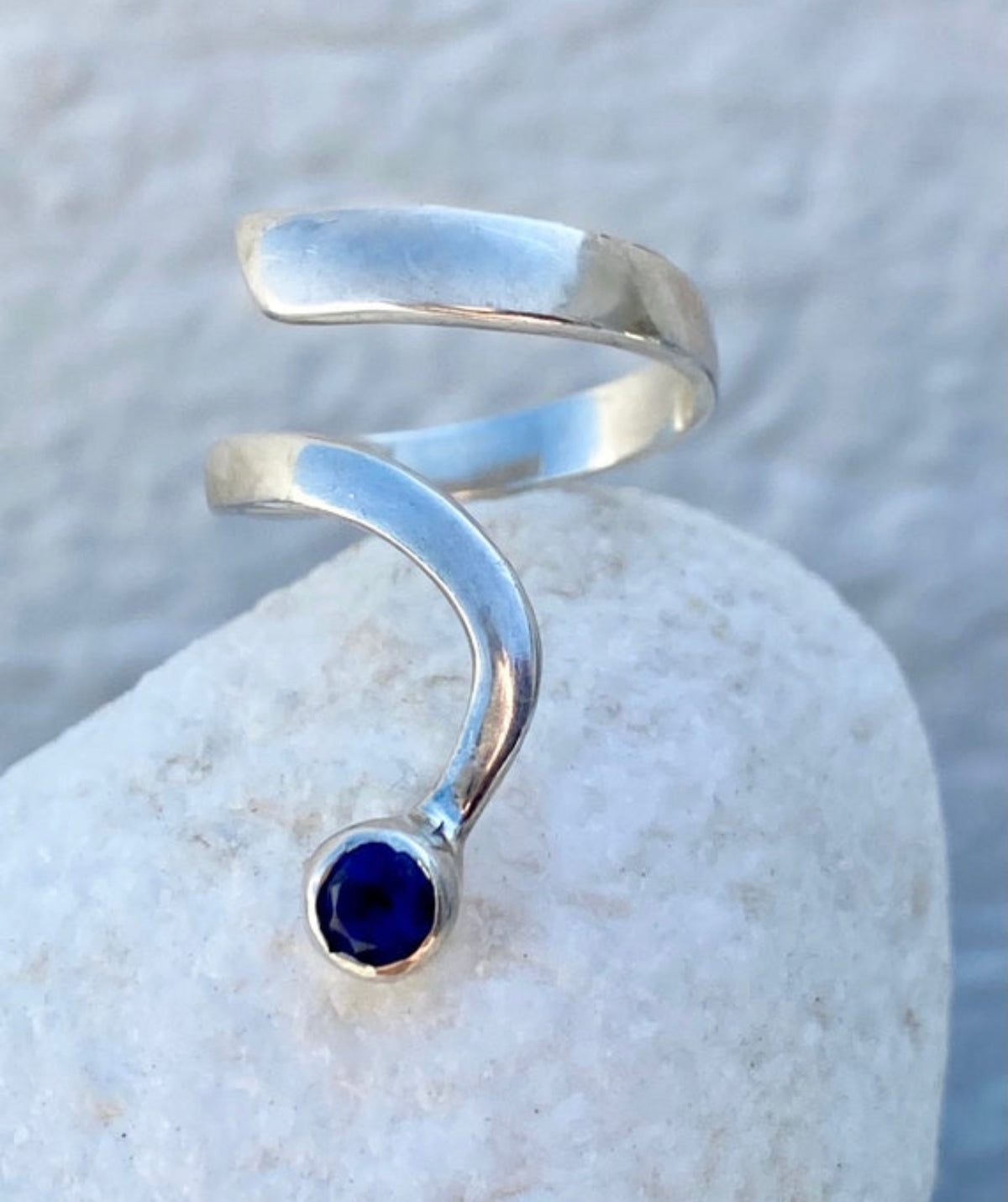 iolite ring silver open adjustable ring
