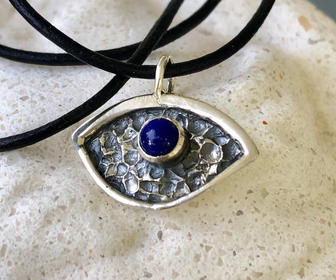 evil eye pendant , blue lapis evil eye pendant 
