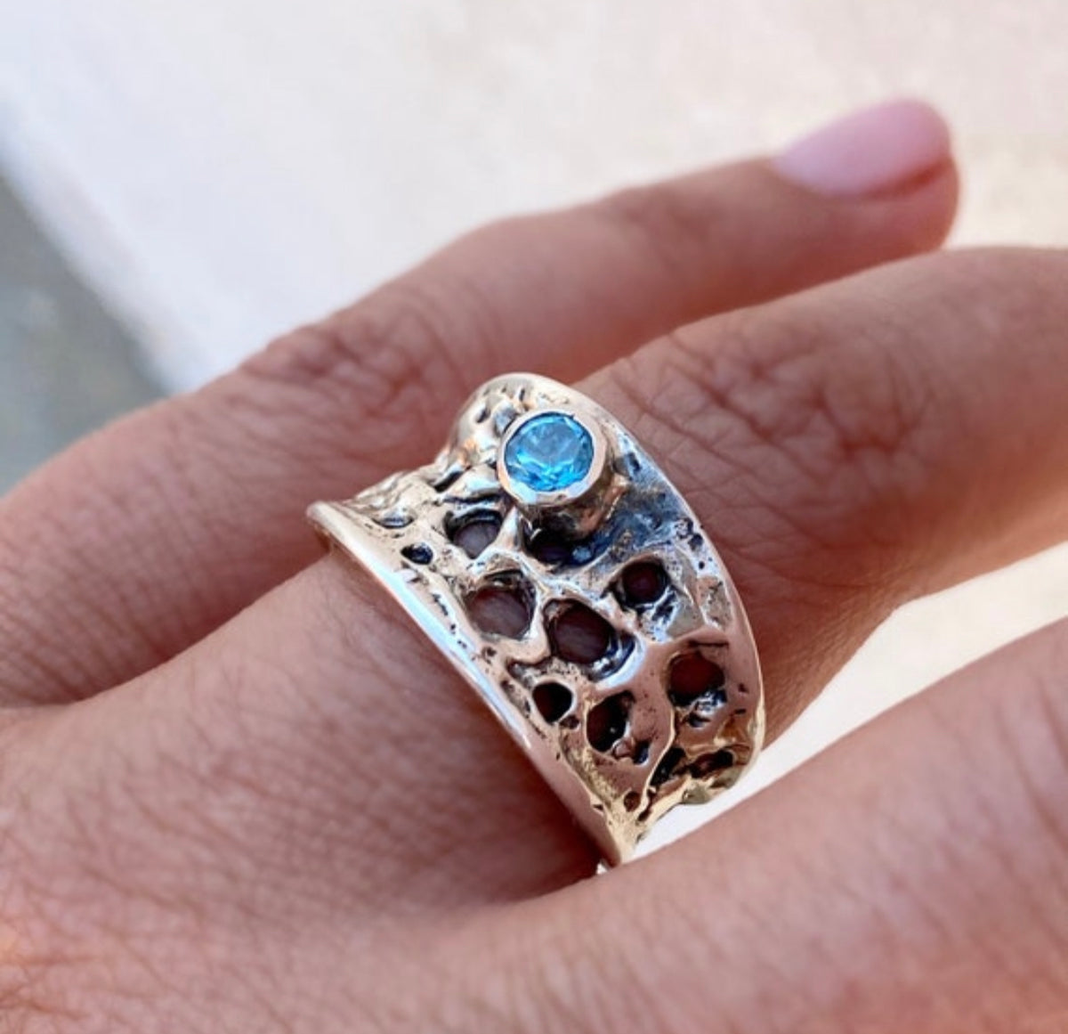 blue gemstone ring, sterling silver ring, handmade blue topaz ring