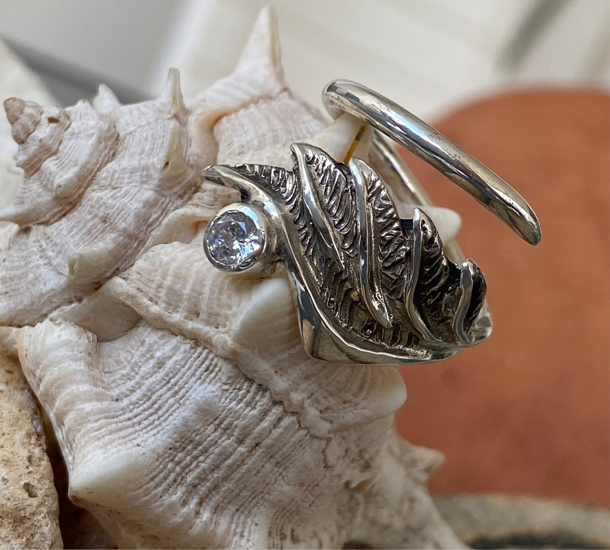 angel wing ring silver with gemstone