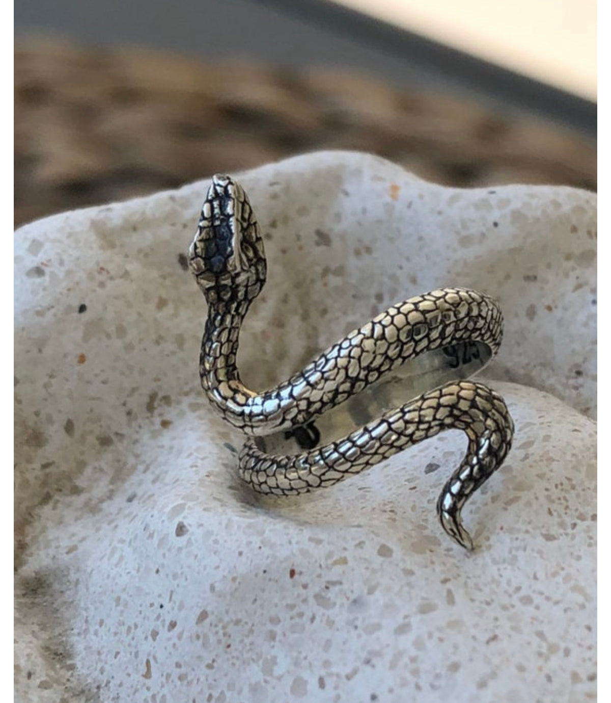 Silver snake ring oxidized