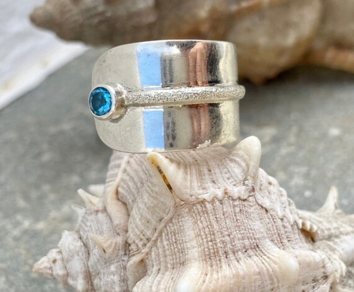 blue topaz silver ring - Santorini ring