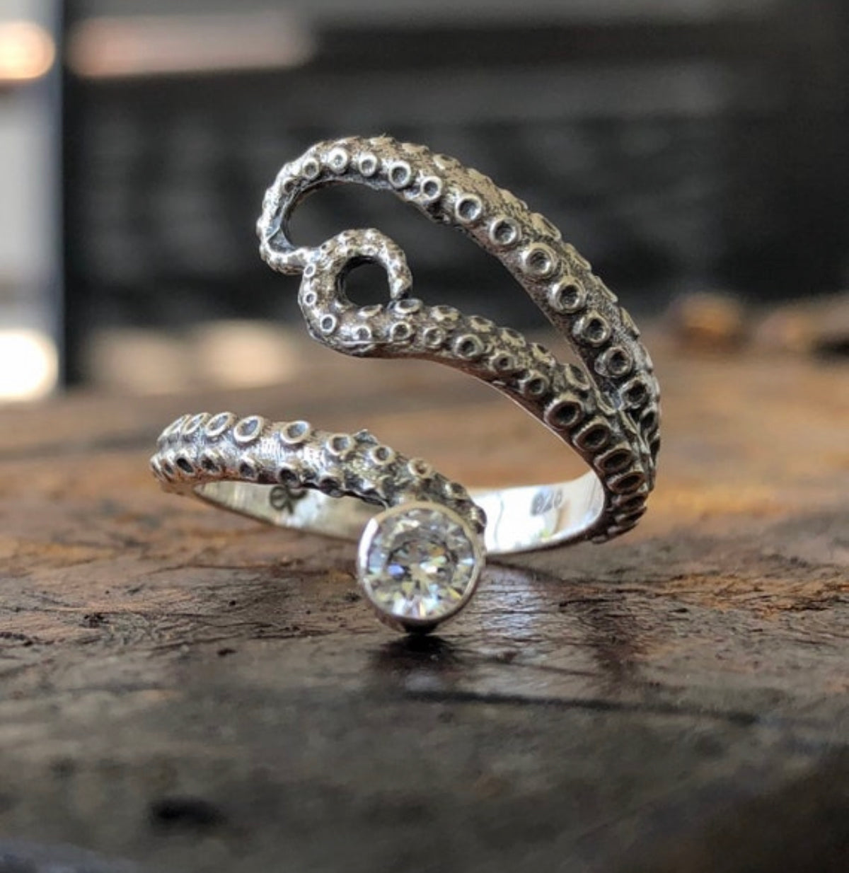 octopus ring gemstone tentacle silver ring