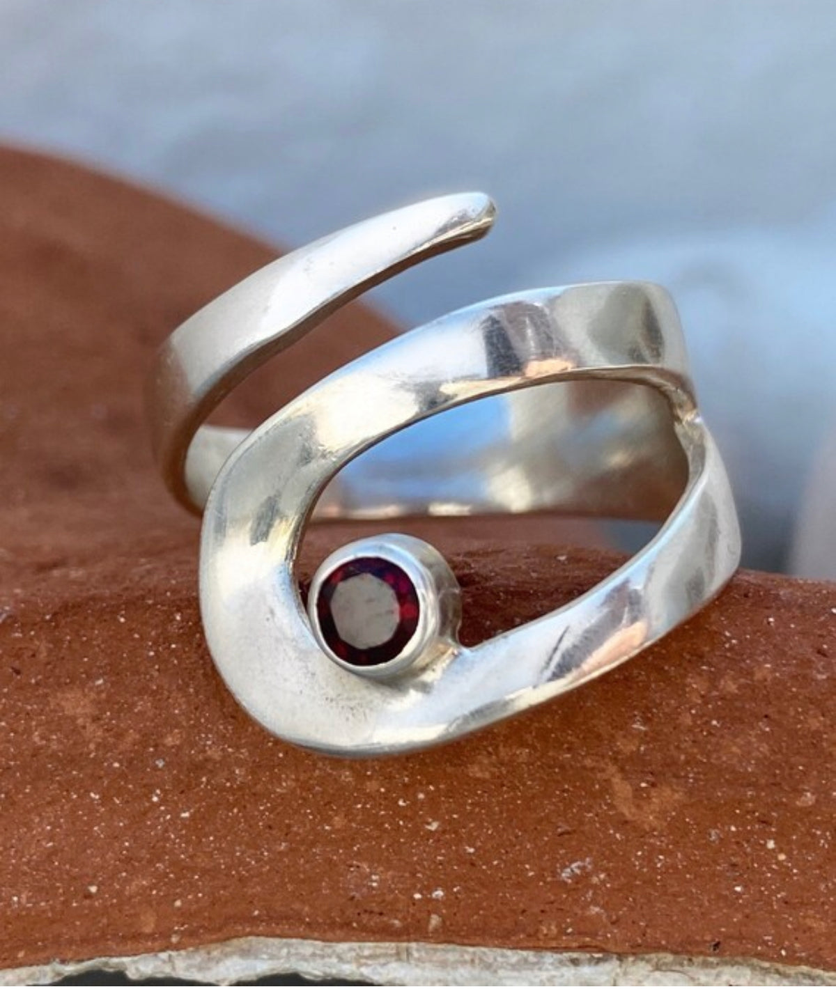 red garnet silver ring