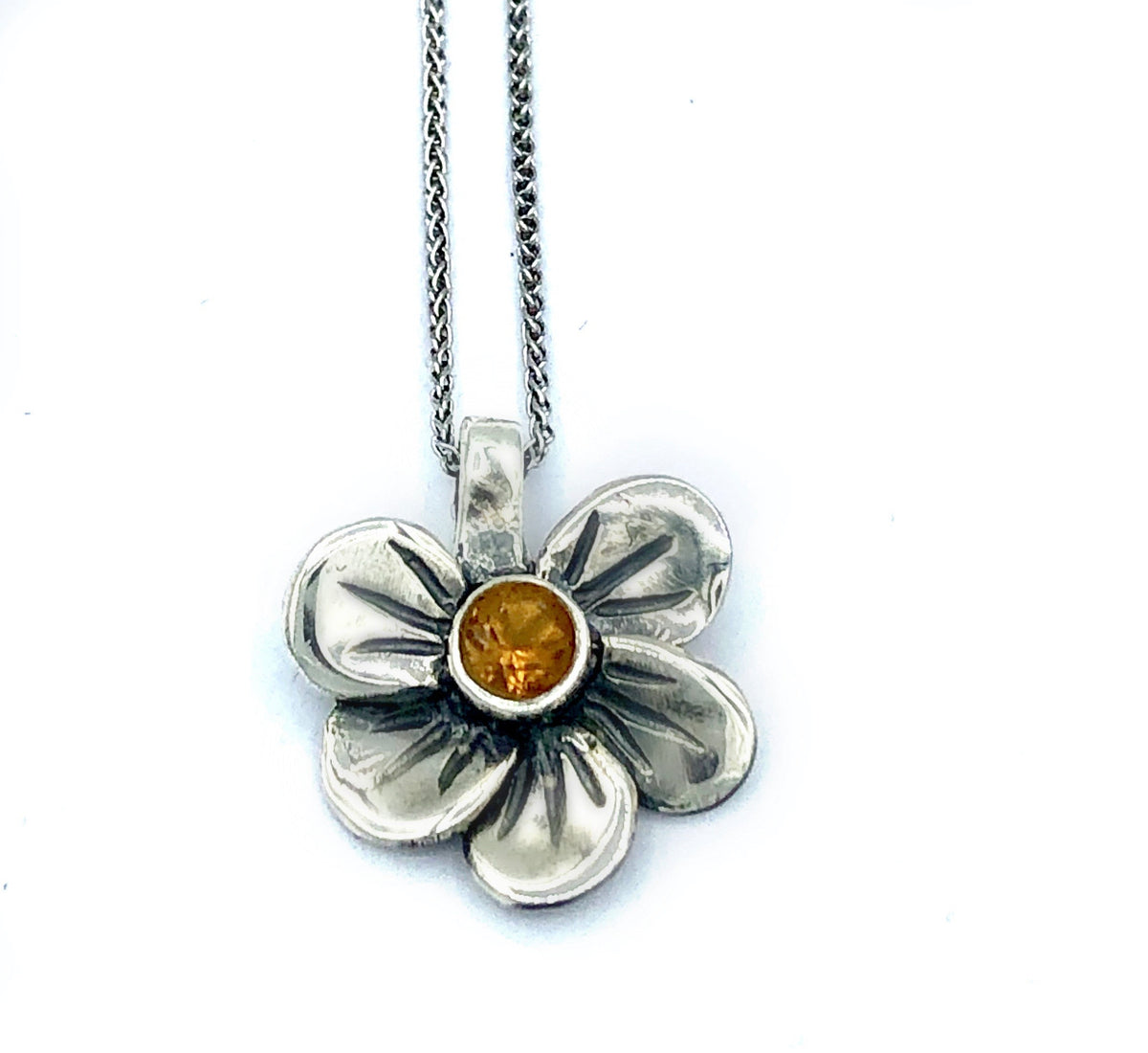 flower pendant silver with citrine gemstone
