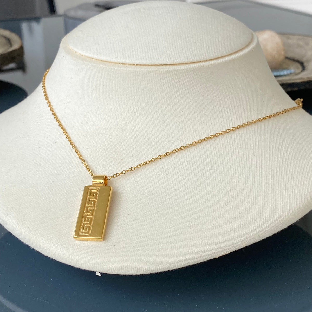 rectangle necklace gold greek key necklace minimal